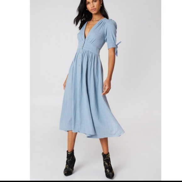 free people love of my life dress blue Free People Women's Love of My Life Printed Midi Party Dress